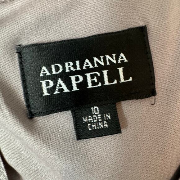 Adrianna Papell Tiered Sheath Dress Taupe V-Neck Ruched Size 10 - Picture 3 of 6